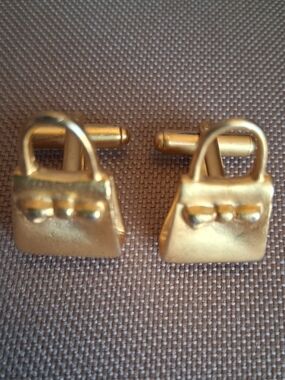 Rare Vintage Gold-Tone Women's Cufflinks Handbag Shaped With Bows